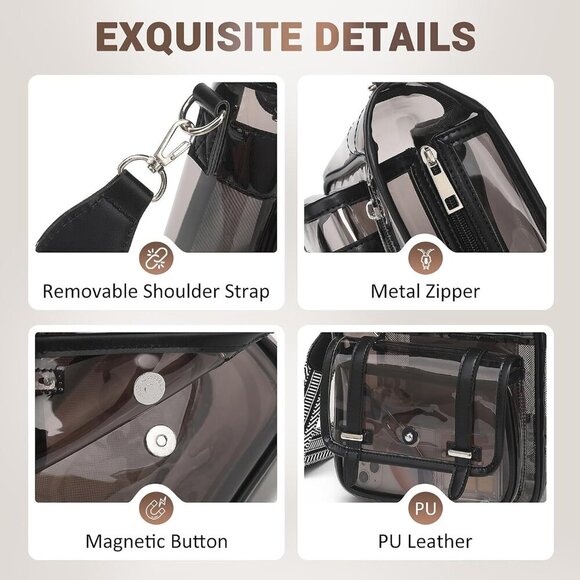 Clear PVC Crossbody Bag Women Stadium Concert Waterproof Organizer - Picture 6 of 9